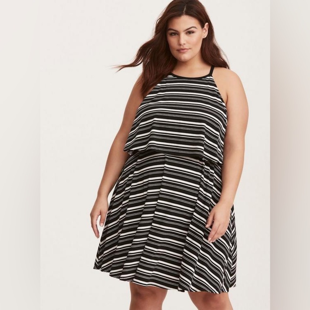 Torrid Black & White Striped Jersey Tank Dress in Multi Stripe Black White